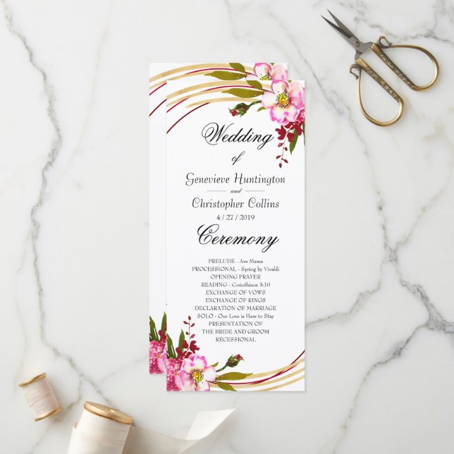 Programme Élégant Boho Blush Floral Mariage Ceremony Program (Devant/Arrière en situation)