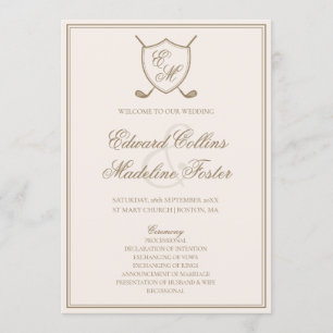 Programme Élégant Classic Crest Monogram Mariage de golf