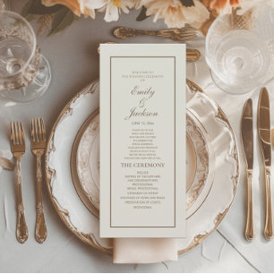 Programme Elégant Classique Cream Brown Script Wedding Progr