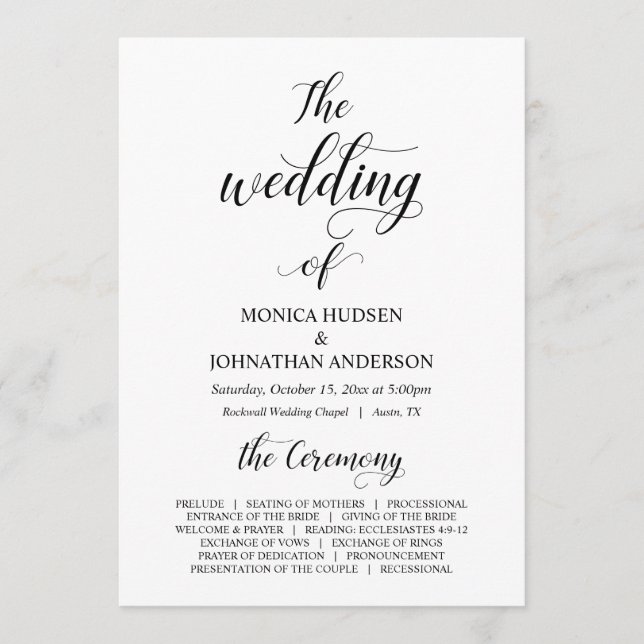 Programme Elegant Classy, Écriture noire, Cérémonie Mariage (Devant)