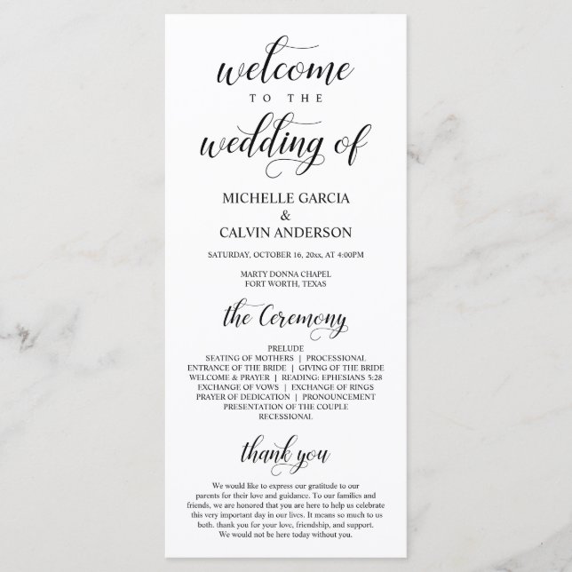 Programme Elegant Classy, Écriture noire, Cérémonie Mariage (Devant)