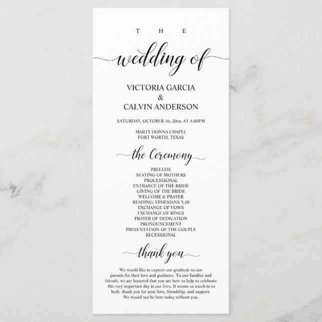 Programme Elegant Classy, Écriture noire, Cérémonie Mariage (Devant)