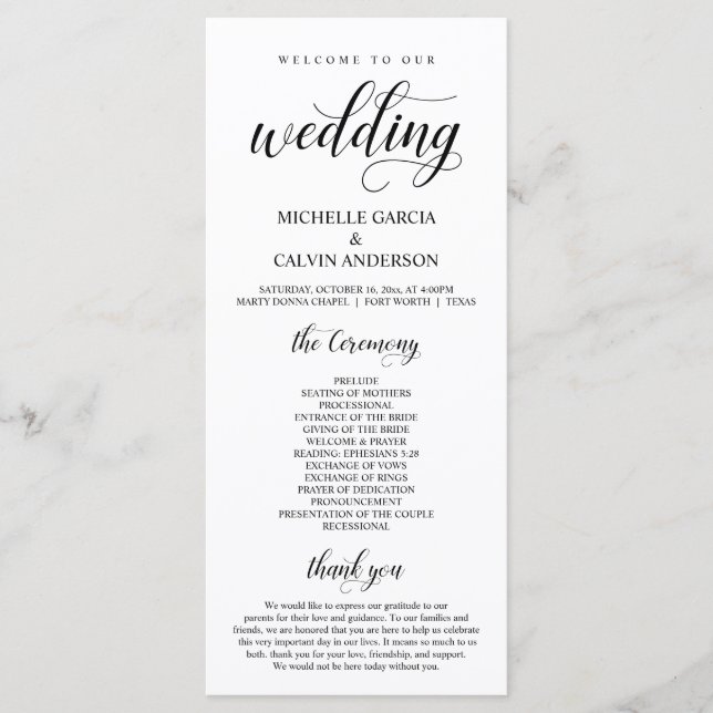 Programme Elegant Classy, Écriture noire, Cérémonie Mariage (Devant)
