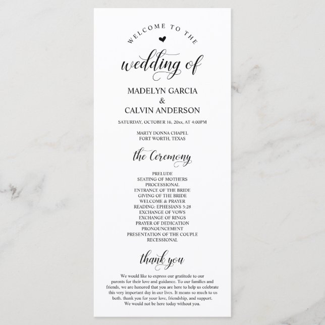 Programme Elegant Classy, Écriture noire, Cérémonie Mariage (Devant)