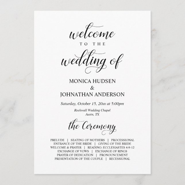 Programme Elegant Classy, Écriture noire, Cérémonie Mariage (Devant)