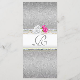 Programme Élégant Damas d'argent et Monogramme rose