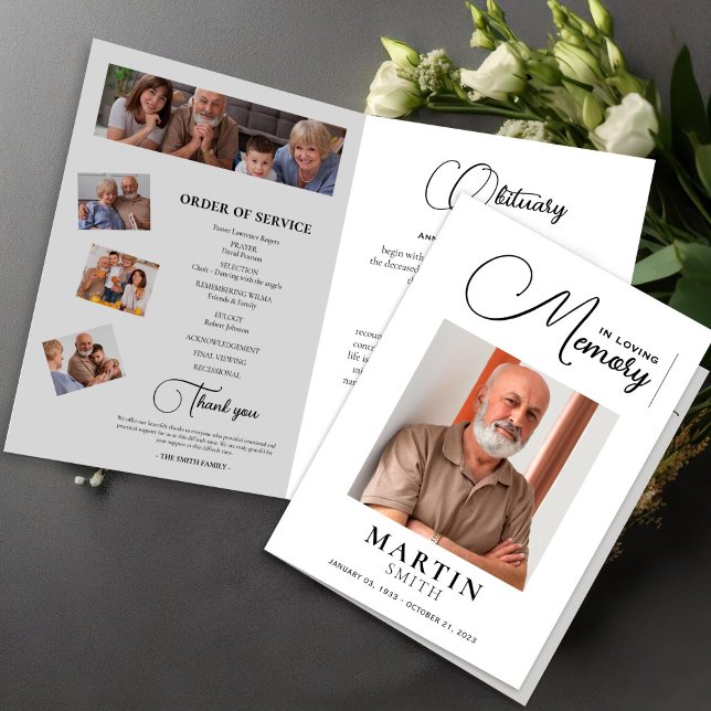 Programme Élégant dans l'amour mémoire nécrologie Photo funé (Elegant Funeral Program  Foldable – Celebration of Life,Obituary,Photo Collage, Order of Service,)