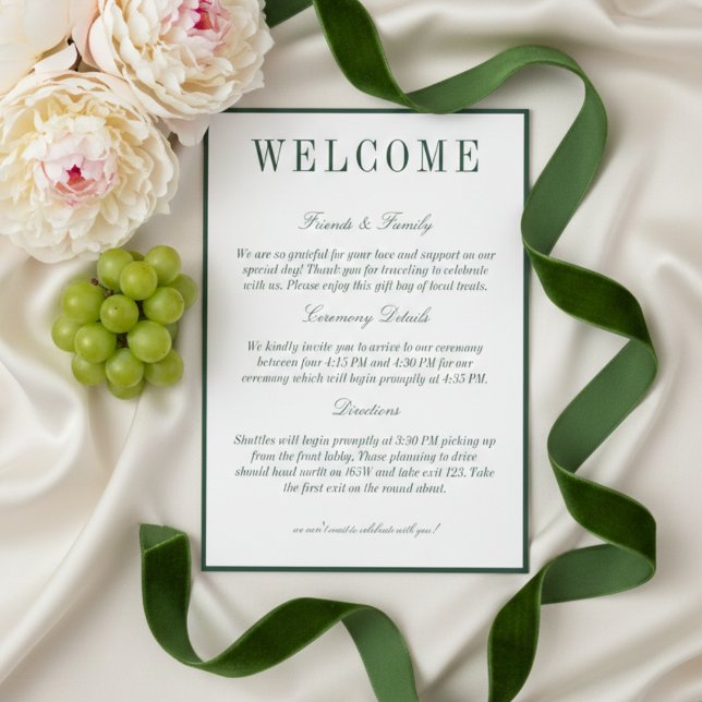 Programme Elegant Dark Green Minimalist Wedding Welcome (Elegant Dark Green Minimalist Wedding Welcome Program)