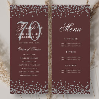 Programme élégant de 70e anniversaire Menu argent
