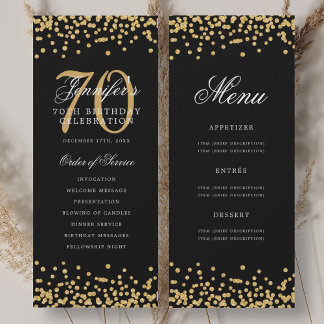 Programme élégant de 70e anniversaire Menu confett