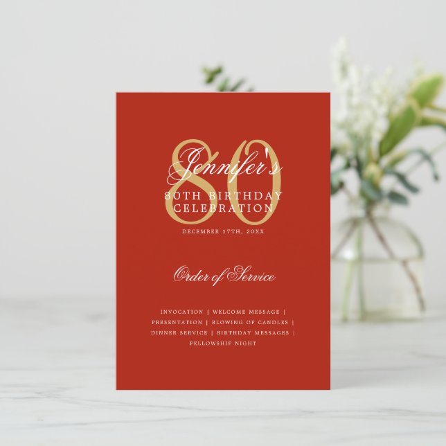 Programme élégant de 80e anniversaire Menu Or Roug (Debout devant)