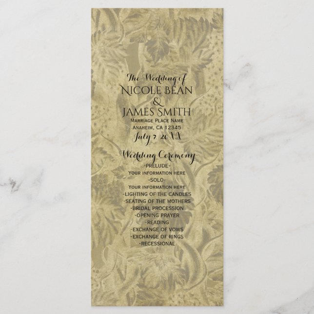 Programme Élégant de Mariage au Vignoble de Raisin (Devant)