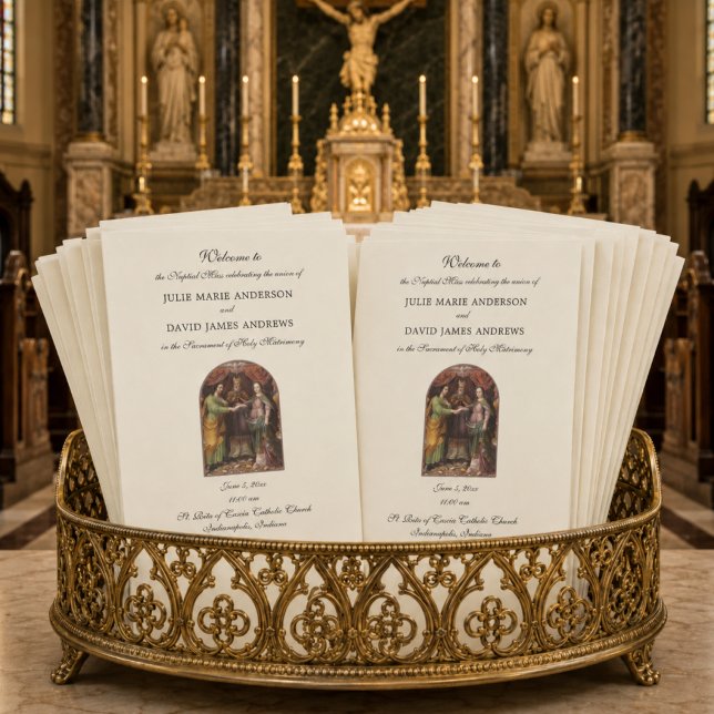 Programme élégant de messe de mariage catholique (Créateur téléchargé)
