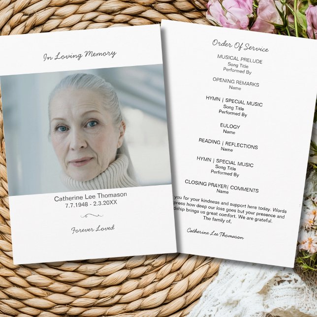 Programme Élégant de Service Funéraire Avec Photo (Elegant Funeral Service Program With Photo
)