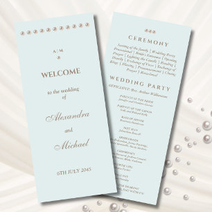 Programme Elégant Dusty Blue Monogram Pearl Wedding Programm