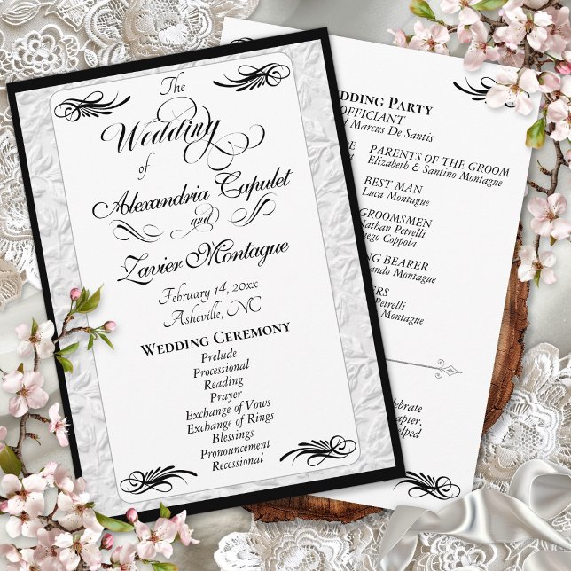 Programme Élégant écriture noire sur cérémonie de mariage bl (Créateur téléchargé)
