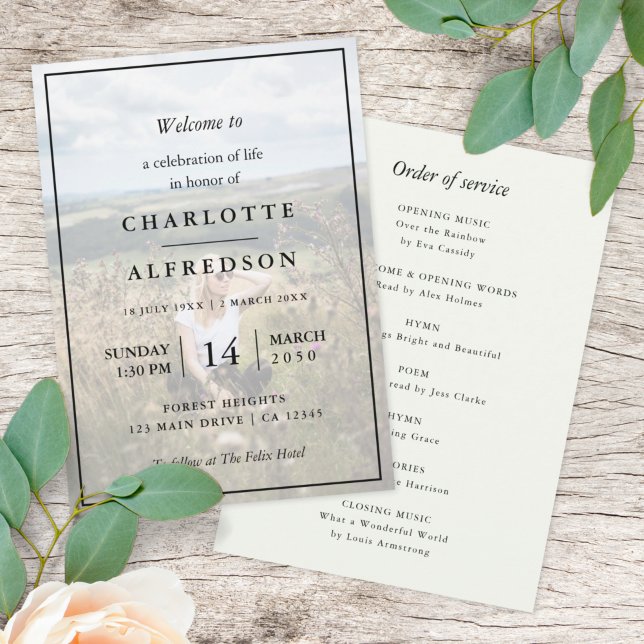 Programme Élégant enterrement | Photo Ordre de service Mémor (Créateur téléchargé)