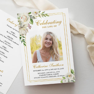 Programme Élégant Fleur Blanche Photo Funérailles Memorial