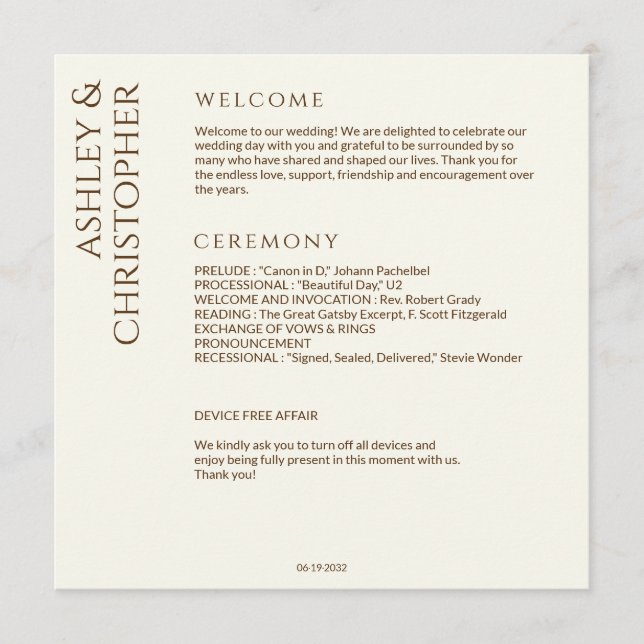 Programme Élégant Fleur sauvage moderne Mariage off-White (Devant)