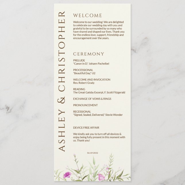 Programme Élégant Fleur sauvage moderne Mariage off-White (Devant)