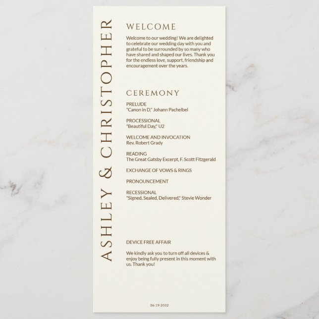 Programme Élégant Fleur sauvage moderne Mariage off-White (Devant)