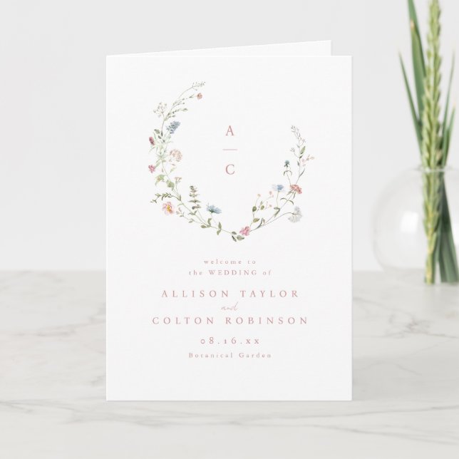 Programme Élégant Fleur sauvage Rustic Boho Mariage Monogram (Devant)