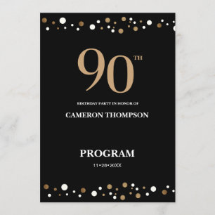 Programme Elégant Gold et Noir Confetti 90e anniversaire