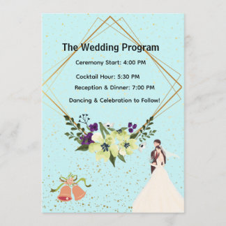 Programme Elegant Gold Geometric Dusty Blue Wedding Program 