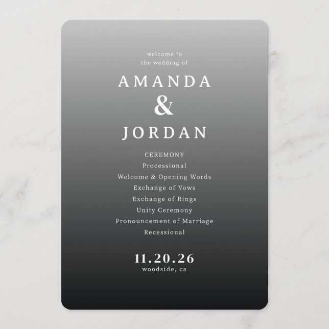 Programme Elegant Gray Minimalist Wedding Ceremony (Devant)