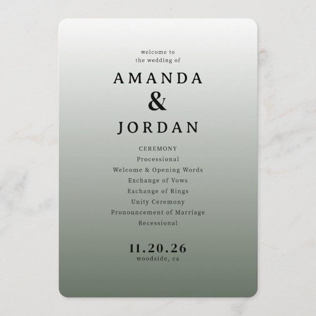 Programme Elegant Gray Minimalist Wedding Program (Devant)