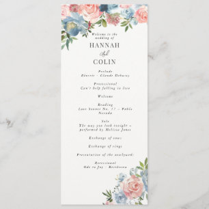 Programme Élégant Guirlande Florale Bleu Poussiéreux et Rose
