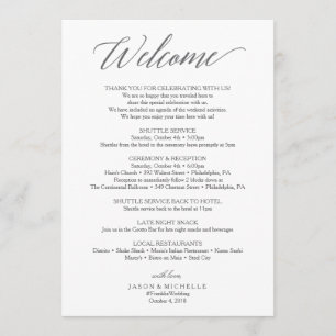 Programme Élégant itinéraire de mariage écriture - Bienvenue