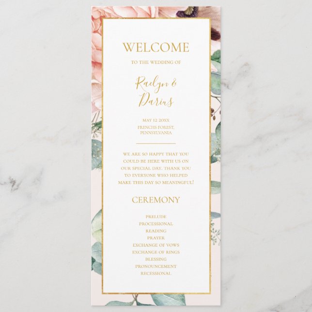 Programme Elégant Jardin Floral Blush | Mariage Pastel (Devant)
