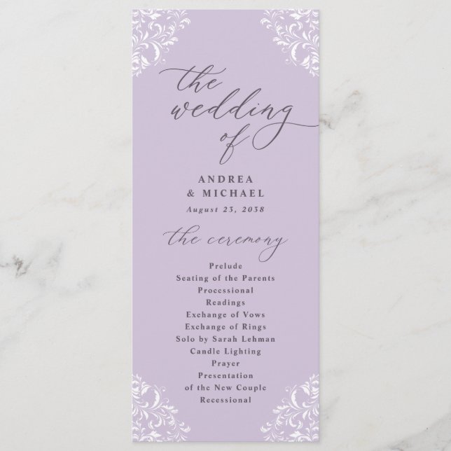 Programme Élégant Lavande violet Vintage Mariage classique (Devant)