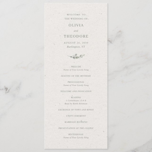 Programme Élégant mariage botanique vert sauge moderne (Devant)