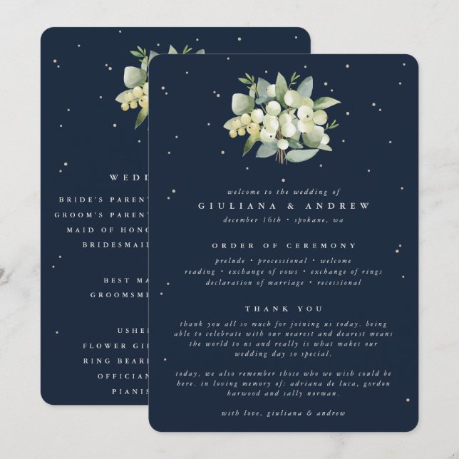 Programme Elégant Mariage de bouquet de la marine Snowberry+ (Devant / Derrière)