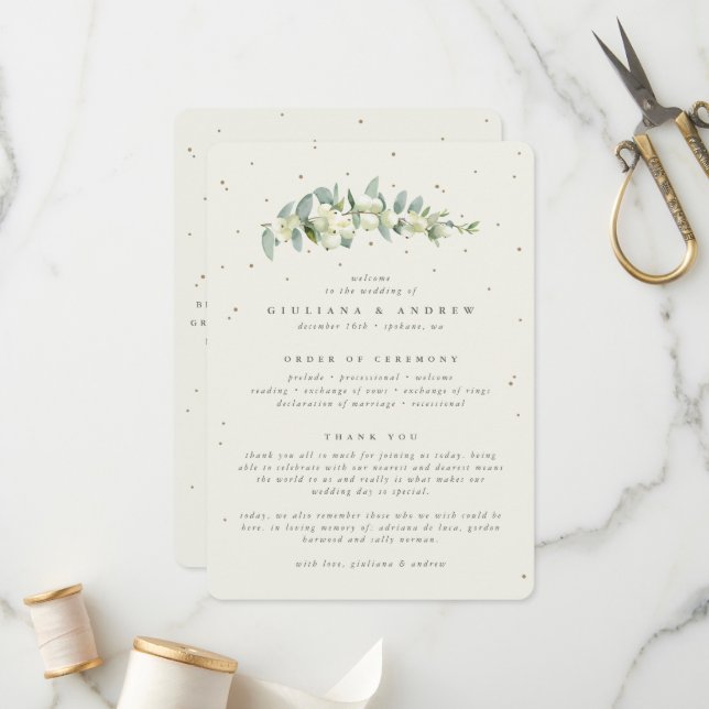 Programme Élégant mariage de Crème Snowberry + tige d'Eucaly (Devant/Arrière en situation)