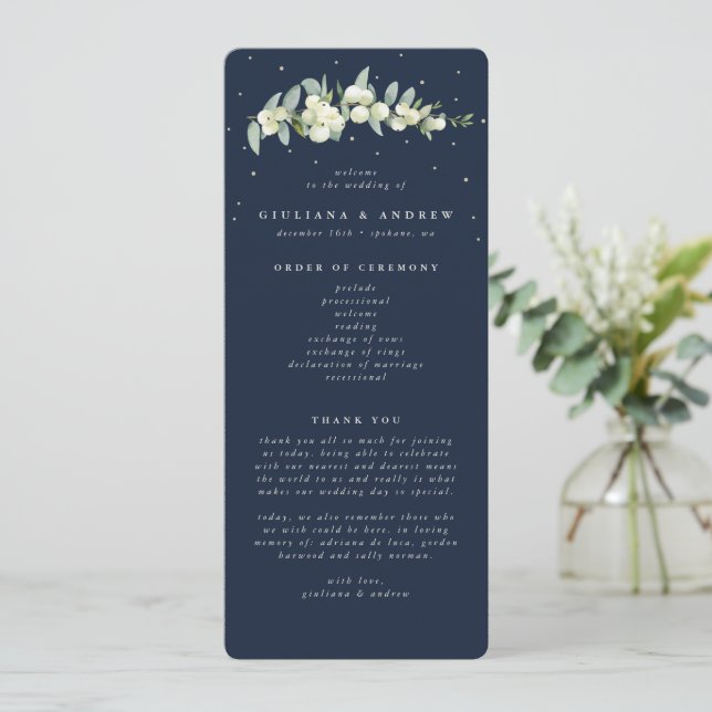 Programme Elégant Mariage de  de la Marine Snowberry+Eucalyp (Debout devant)