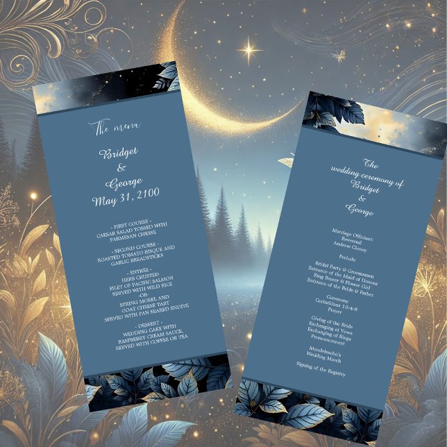 Programme Élégant Mariage de Midnight Blue et Gold Forest (Créateur téléchargé)