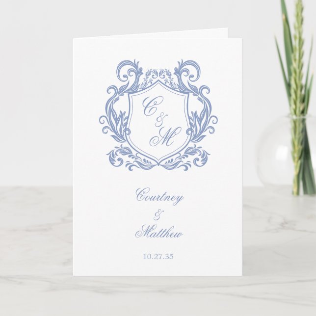 Programme Élégant Mariage de Monogram Blue Dusty (Devant)