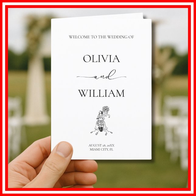 Programme Élégant Mariage de moto simple noir et blanc (Créateur téléchargé)