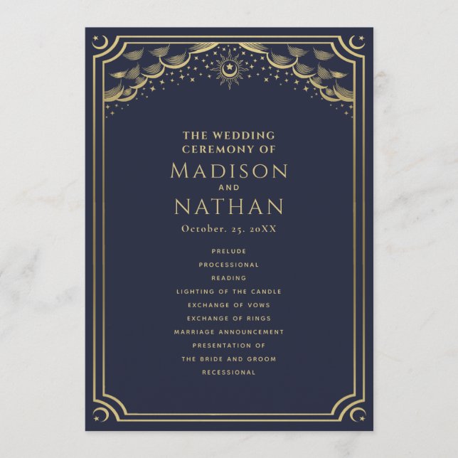 Programme Elégant Mariage de Tarot Gold & Navy (Devant)