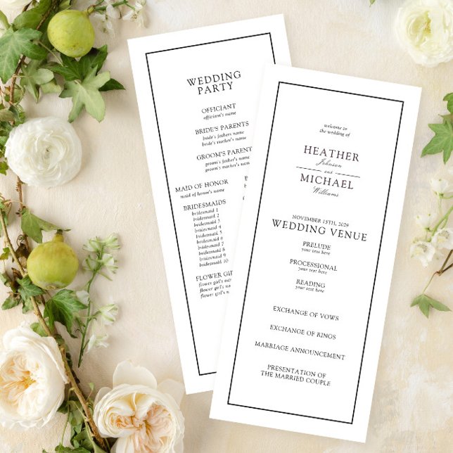 Programme Élégant Mariage de typographie noir et blanc (Easily create a wedding program to match your formal invitation suite!)