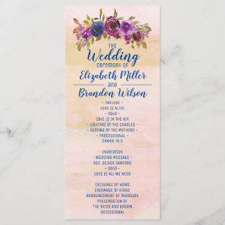 Programme Élégant Mariage Fleur Aquarelle Marbre Or