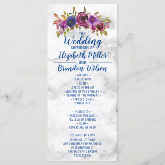 Programme Élégant Mariage Fleur Aquarelle Marbre Or