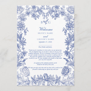 Programme Élégant Mariage Floral Bleu Français