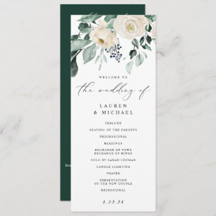 Programme Élégant Mariage Vert Feuillage Blanc Floral Prog