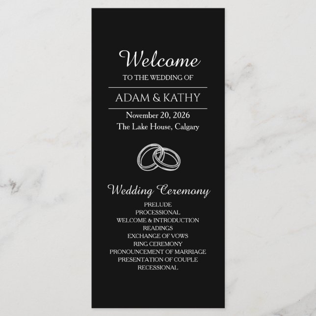 Programme Elegant Minimalist Black White Wedding Program (Devant)