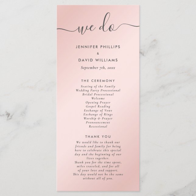 Programme Élégant moderne Blush rose et gris Mariage (Devant)