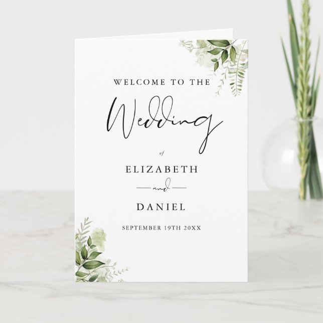 Programme Élégant Moderne Fleurs Vertes Mariage  (Devant)